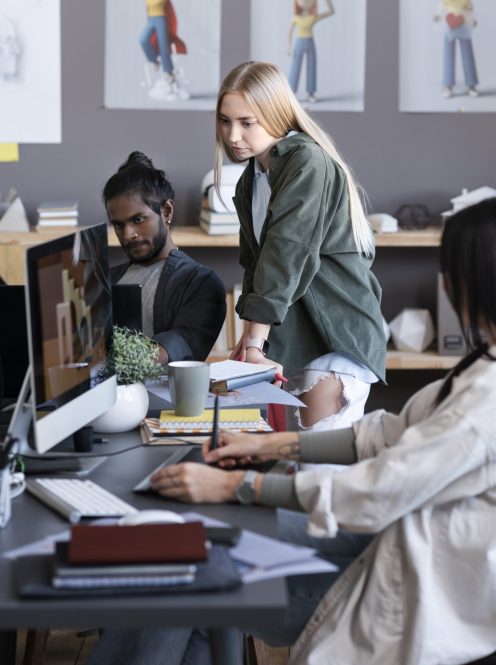 Creative professionals collaborating to build and shape a wellness brand.